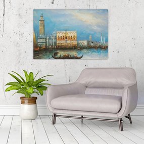 Tablou - Gondola care trece prin Veneția, pictură în ulei (90x60 cm)