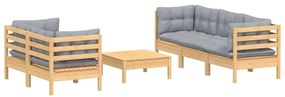 Set mobilier gradina cu perne gri, 6 piese, lemn de pin Maro  si gri, 1