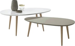 Set 2 masute cafea DOBLO, alb/gri/stejar