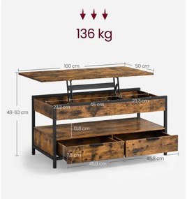 Masă de cafea NYRO cu blat rabatabil, maro/negru