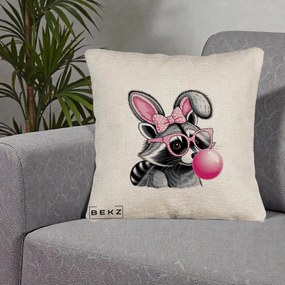 Perna Decorativa Raton cu Urechi de Iepure si Guma de Mestecat, 40x40 cm, Bej Canapea, Husa Detasabila, Perna Inclusa, BEKZ®