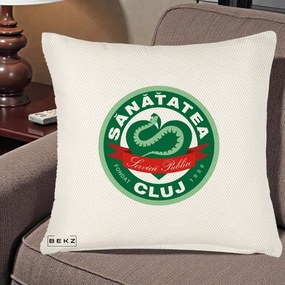 Perna Personalizata Sanatatea Cluj Servicii Publice 1986, 40x40 cm, Crem Reliefat, Husa Detasabila, Perna Inclusa, BEKZ®