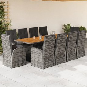 3277596 vidaXL Set mobilier de grădină cu perne, 11 piese, gri, poliratan