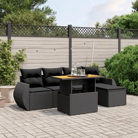 3275806 vidaXL Set mobilier de grădină cu perne, 6 piese, negru, poliratan