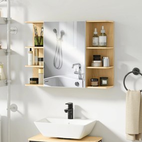 HOMCOM Dulap cu Oglindă pentru Baie cu Dulăpior și 6 Compartimente Deschise 80x20x59cm Lemn | Aosom Romania