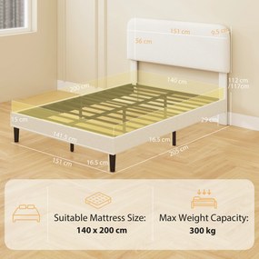 HOMCOM Cadru pat single cu tăblie căptușită cu Teddy-Fleece, cadru metalic pentru pat, montaj ușor, alb | Aosom Romania