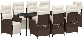 vidaXL Set de masă pentru grădină cu pernă 9 pcs Maro poliratan