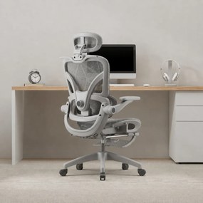 RESIGILAT- ErgoVision Pro – Scaun Ergonomic, Suport Lombar Reglabil, Umeras, Cotiere Rabatabile, Suport pentru Picioare, Mesh, Gri