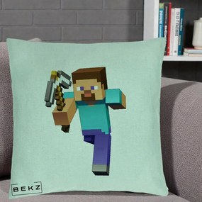 Perna Personalizata Minecraft Steve, 40x40 cm, Verde Menta, Husa Detasabila, Perna Inclusa, BEKZ®