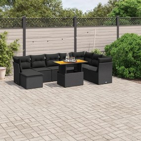 3270971 vidaXL Set mobilier de grădină cu perne, 9 piese, negru, poliratan