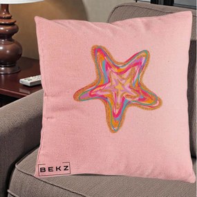 Perna Decorativa Stea de Mare Neon Curcubeu, 40x40 cm, Roz, Husa Detasabila, Perna Inclusa, BEKZ®