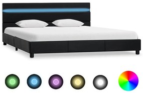 284796 vidaXL Cadru de pat cu LED, negru, 160 x 200 cm, piele ecologică