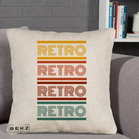 Perna Decorativa RETRO Text Multicolor, 40x40 cm, Bej Canapea, Husa Detasabila, Perna Inclusa, BEKZ®