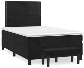 vidaXL Pat box spring cu saltea, negru, 120x190 cm, catifea