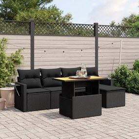 3271727 vidaXL Set mobilier de grădină cu perne, 6 piese, negru, poliratan