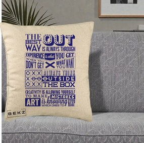 Perna Decorativa Citate Creativitate Albastru, 40x40 cm, Bej, Husa Detasabila, Perna Inclusa, BEKZ®