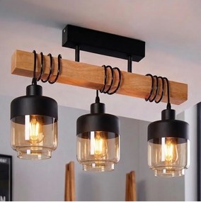 Brilagi - Lustru aplicat WOOD GLASS 3xE27/60W/230V pin/negru/maro fumuriu