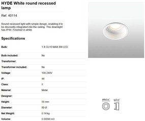Rama spot incastrabil tavan fals cu protectie IP44 HYDE White round 40114