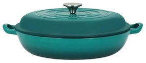 Cratiță din fontă emailată cu capac 30x6 cm, 2.7L – Perfect Home 16640, turcoaz, ideală pentru fripturi și gătit lent