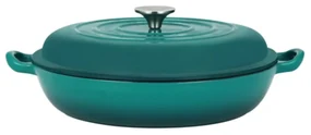 Cratiță din fontă emailată cu capac 30x6 cm, 2.7L – Perfect Home 16640, turcoaz, ideală pentru fripturi și gătit lent