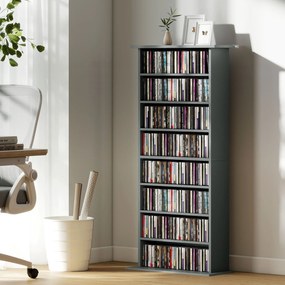 HOMCOM Depozitare pentru CD și DVD cu 8 compartimente și 6 polițe reglabile, capacitate max. 360 CD/185 DVD și Blu-ray, gri | Aosom Romania