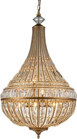 Candelabru din metal, auriu, în stil Empire, cu cristale din sticlă și 8 becuri, 105 x 58 cm, „Colosseo”