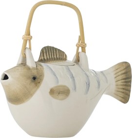Ceainic din ceramică, în formă de pește, pictat manual, cu infuzor și mâner natur, „Wrenna", 24 x 13 x 13,5 cm