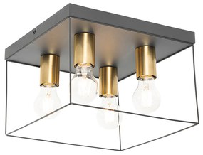 Plafoniera minimalistă neagră cu auriu cu 4 lumini pătrate - Kodi