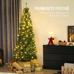 HOMCOM Pom de Crăciun Artificial de 210 cm cu Lumini Incorporate Albe și Colorate în 9 Moduri și 1273 Ramuri Ignifuge, Brad de Crăciun Realist și Des cu Bază Metalică Pliabilă pentru Acasă | Aosom Romania