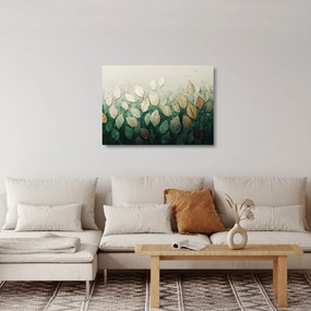 Tablou pe sticlă - Frunze verzi-aurii (70x50 cm)