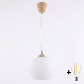 Brilagi - Pendul LED pe cablu RETRO GLASS 1xE27/60W/230V Ø 15 cm bej/alb