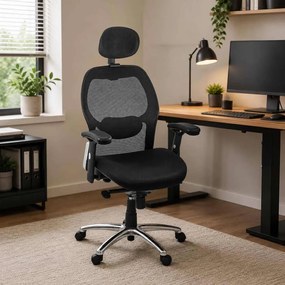 Scaun ergonomic SYYT 9513 negru, suport 150 kg și cotiere reglabile