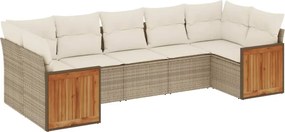 vidaXL Set canapele de grădină, 7 piese, cu perne, bej, poliratan