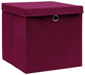 Cutii depozitare cu capac, 4 buc., rosu inchis, 28x28x28 cm 4, Rosu inchis cu capace, 1