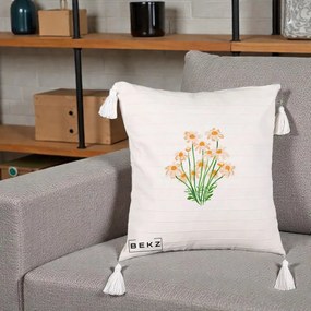 Perna Decorativa Margarete Camp, 40x40 cm, Bej cu Franjuri, Husa Detasabila, Perna Inclusa, BEKZ®
