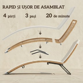 Outsunny Șezlong din Ratan Forma S cu Pernă, Șezlong de Grădină cu Structură din Oțel, pentru Terasă, Plajă, Piscină, Grădină, 175x57x80cm, Crem | Aosom Romania