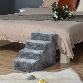 PawHut Scăriță pentru Câini Portabilă cu 4 Trepte, Scară pentru Animale Domestice, 60x35x44 cm, Gri Deschis | Aosom Romania