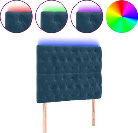 vidaXL Tăblie de pat cu LED, albastru închis, 100x7x118/128cm, catifea