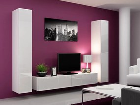 Mobilă pentru sufragerie Charlotte A103Alb, Alb lucios, Cu comodă tv, Cu componente suplimentare, Părți separate, PAL laminat, MDF, 60 kg