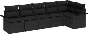 vidaXL Set de canapele pentru grădină cu pernă 6 pcs Negru poliratan
