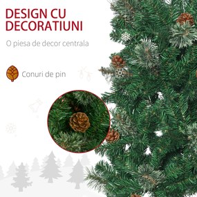 Pom de Craciun artificial 165cm cu ramuri realiste si 27 de conuri de pin, decor de Craciun, verde HOMCOM | Aosom RO