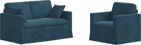 vidaXL Set de canapea 2 pcs albastru 138 x 78 x 80 cm Catifea