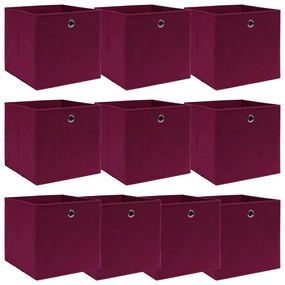 Cutii depozitare, 10 buc., rosu inchis, 32x32x32 cm, textil 10, Rosu inchis fara capace, 1, 10