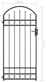 Poarta de gard cu arcada, negru, 89 x 200 cm, otel