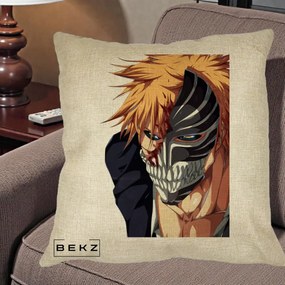 Perna Personalizata Bleach Ichigo Masca Hollow, 40x40 cm, Crem, Husa Detasabila, Perna Inclusa, BEKZ®