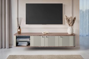 Comodă TV suspendată Vesper 187 cm trei uși - casmir / nuc / mânere negre