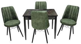 Set masă fixă Deco Negru Marmorat cu 4 scaune Apollo Verde