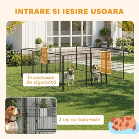 PawHut Gard pentru Câini, Incintă Modulară pentru Câini din 8 Secții pentru Interior și Exterior, 80x100 cm, Negru | Aosom Romania
