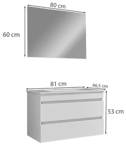 Mobilier de baie Cube, chiuvetă ceramică 80 cm, oglindă cu 2 sertare, 60x80 cm, gri antracit