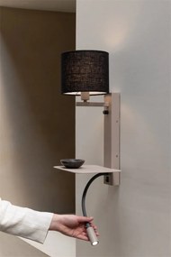 Aplica cu raft si reader LED, port USB si abajur textil negru Florence
